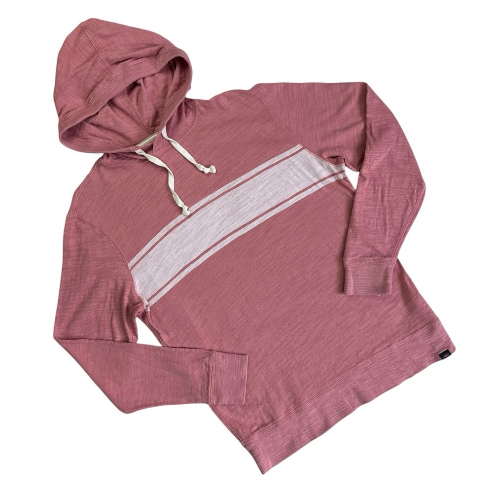 Faherty Surf Stripe Slub Hoodie Sunwashed Red Lightweight Organic Men Medium